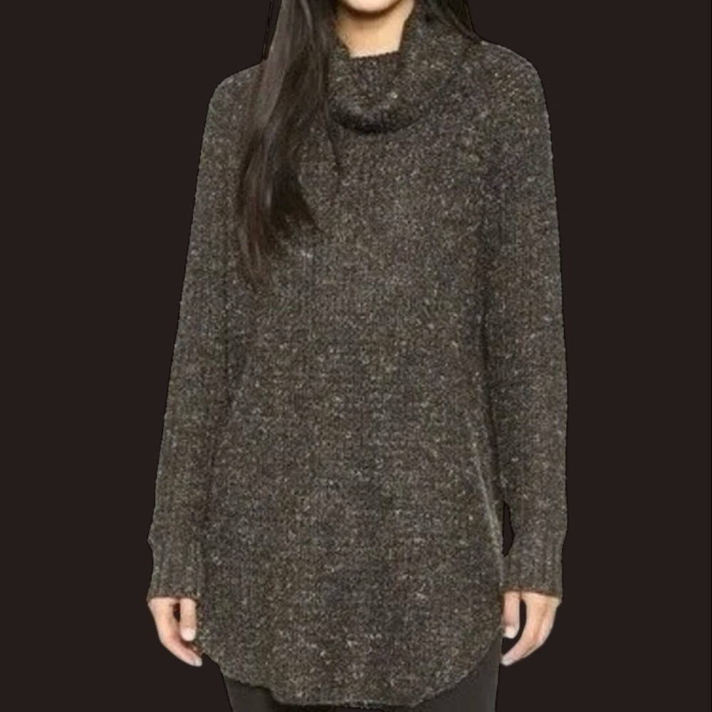 Free People ‘Dylan Tweedy’ Cowl Neck Sweater in Black / Charcoal Gray Size M